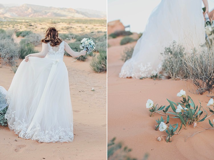 Bride Flowers Bouquet Dress Windy Valley of Fire Wedding Nevada https://cactusandlaceweddings.com/