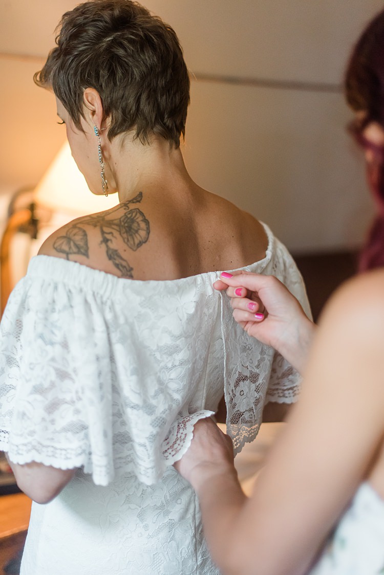 Bride Getting Ready Dress Tattoos Colourful Bohemian Barn Wedding Pennsylvania http://www.dawn-derbyshire.com/