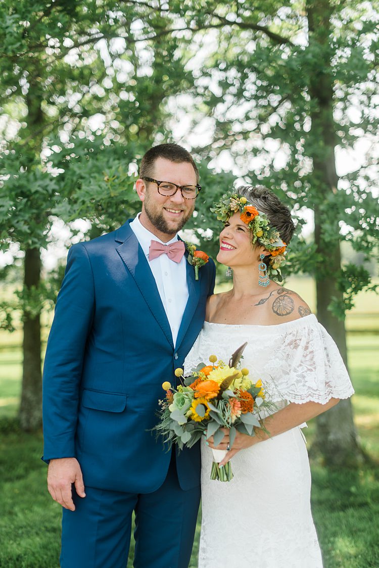 Bride Groom Smiling Colourful Bohemian Barn Wedding Pennsylvania http://www.dawn-derbyshire.com/