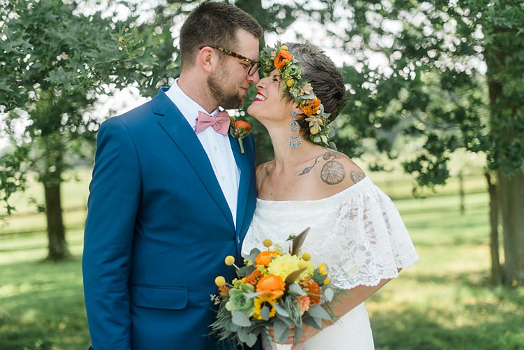 Bride Groom Noses Touching Colourful Bohemian Barn Wedding Pennsylvania http://www.dawn-derbyshire.com/