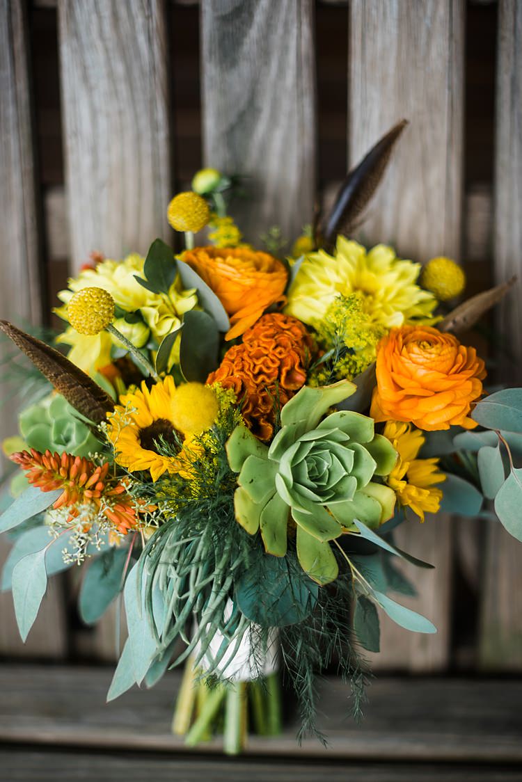 Yellow Bouquet Colourful Bohemian Barn Wedding Pennsylvania http://www.dawn-derbyshire.com/