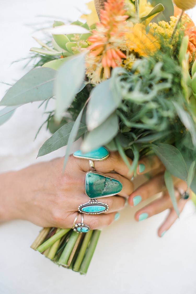 Bride Bouquet Turquoise Rings Colourful Bohemian Barn Wedding Pennsylvania http://www.dawn-derbyshire.com/