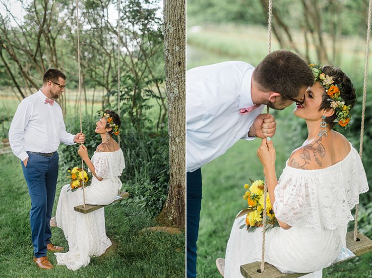 Bride Groom Swing Colourful Bohemian Barn Wedding Pennsylvania http://www.dawn-derbyshire.com/