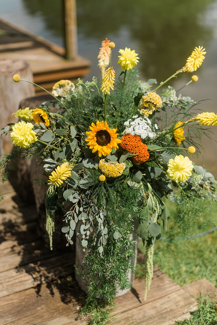 Flower Arrangement Decor Yellow Colourful Bohemian Barn Wedding Pennsylvania http://www.dawn-derbyshire.com/
