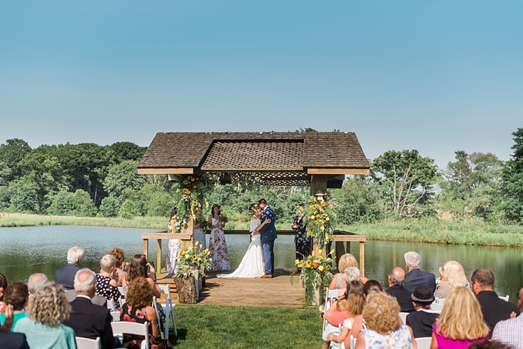 Ceremony Lake Guests Colourful Bohemian Barn Wedding Pennsylvania http://www.dawn-derbyshire.com/