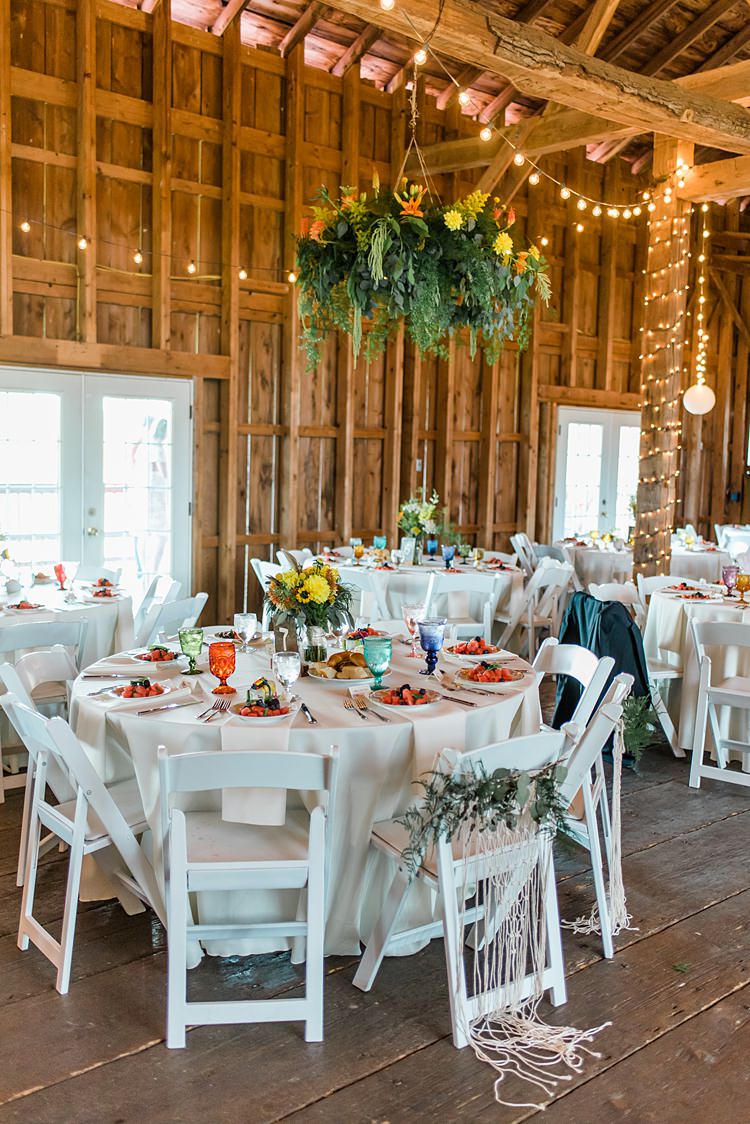 Festoon Lighting Table Settings Reception Colourful Bohemian Barn Wedding Pennsylvania http://www.dawn-derbyshire.com/