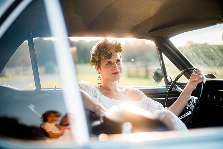 Bride Car Colourful Bohemian Barn Wedding Pennsylvania http://www.dawn-derbyshire.com/