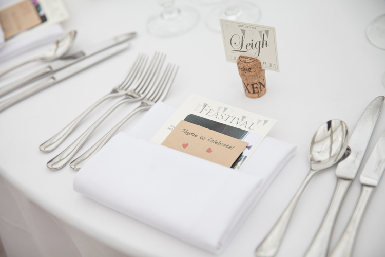 Place Setting Stationery Cork Place Name Bunting Summer Festival Country Estate Wedding http://kerryannduffy.com/
