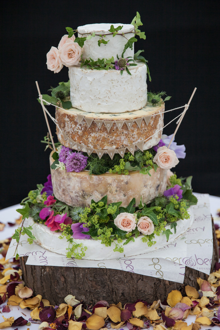 Cheese Tower Cake Fruit Flowers Log Bunting Summer Festival Country Estate Wedding http://kerryannduffy.com/