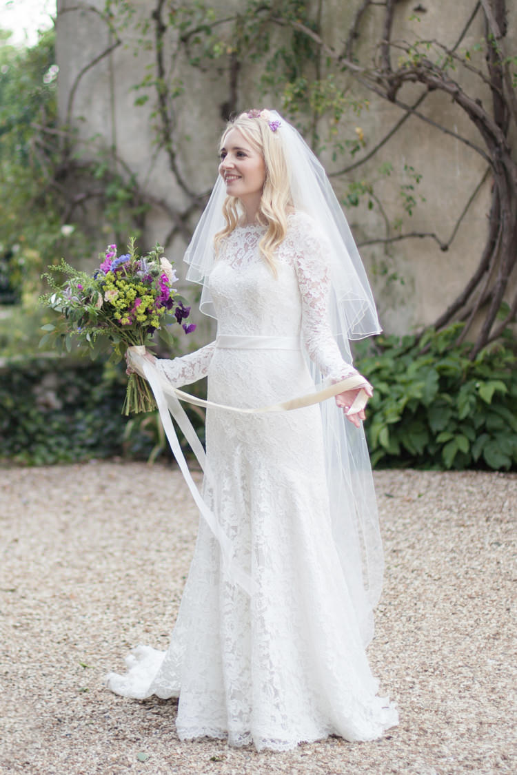 Lace Sleeves Bride Bridal Dress Gown Ribbon Bouquet Summer Festival Country Estate Wedding http://kerryannduffy.com/