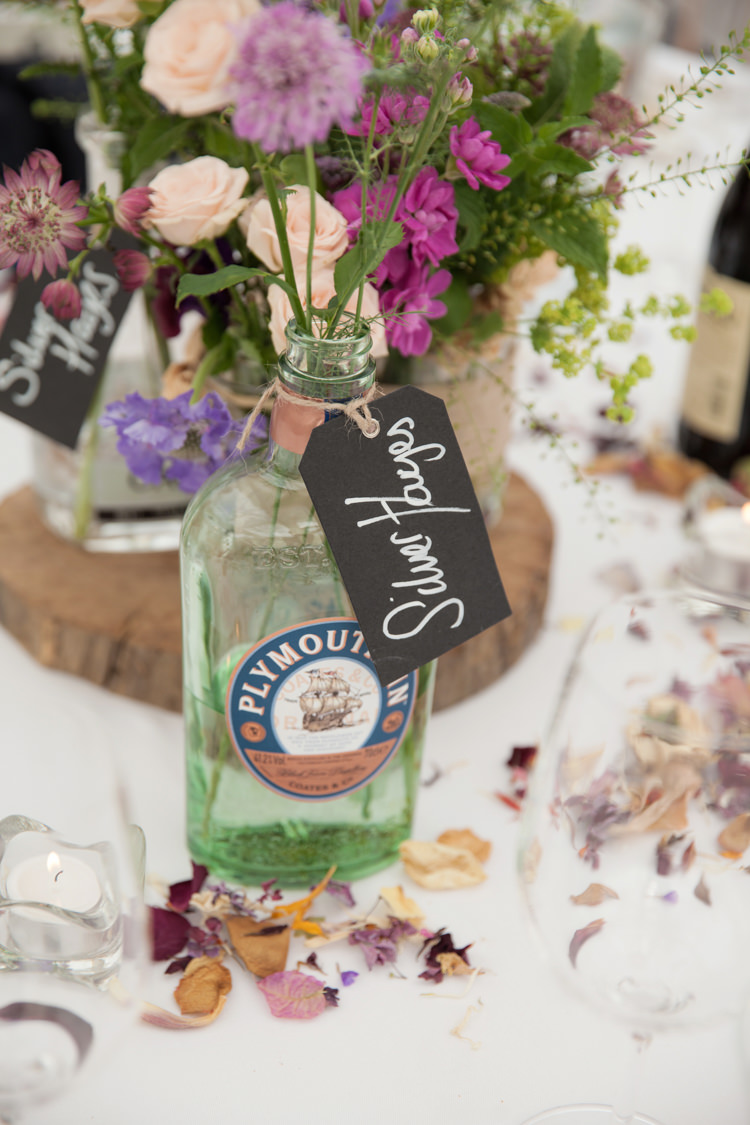 Gin Bottle Flowers Summer Festival Country Estate Wedding http://kerryannduffy.com/