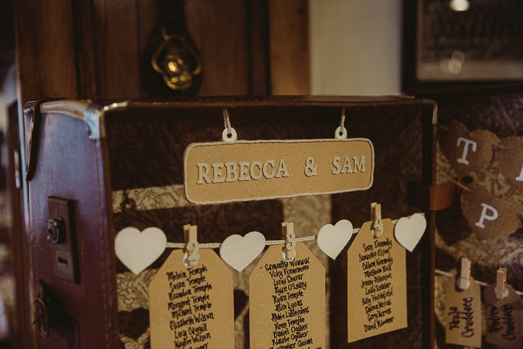 Suitcase Table Plan Seating Chart Simple Cosy Country Winter Wedding http://hayleybaxterphotography.com/