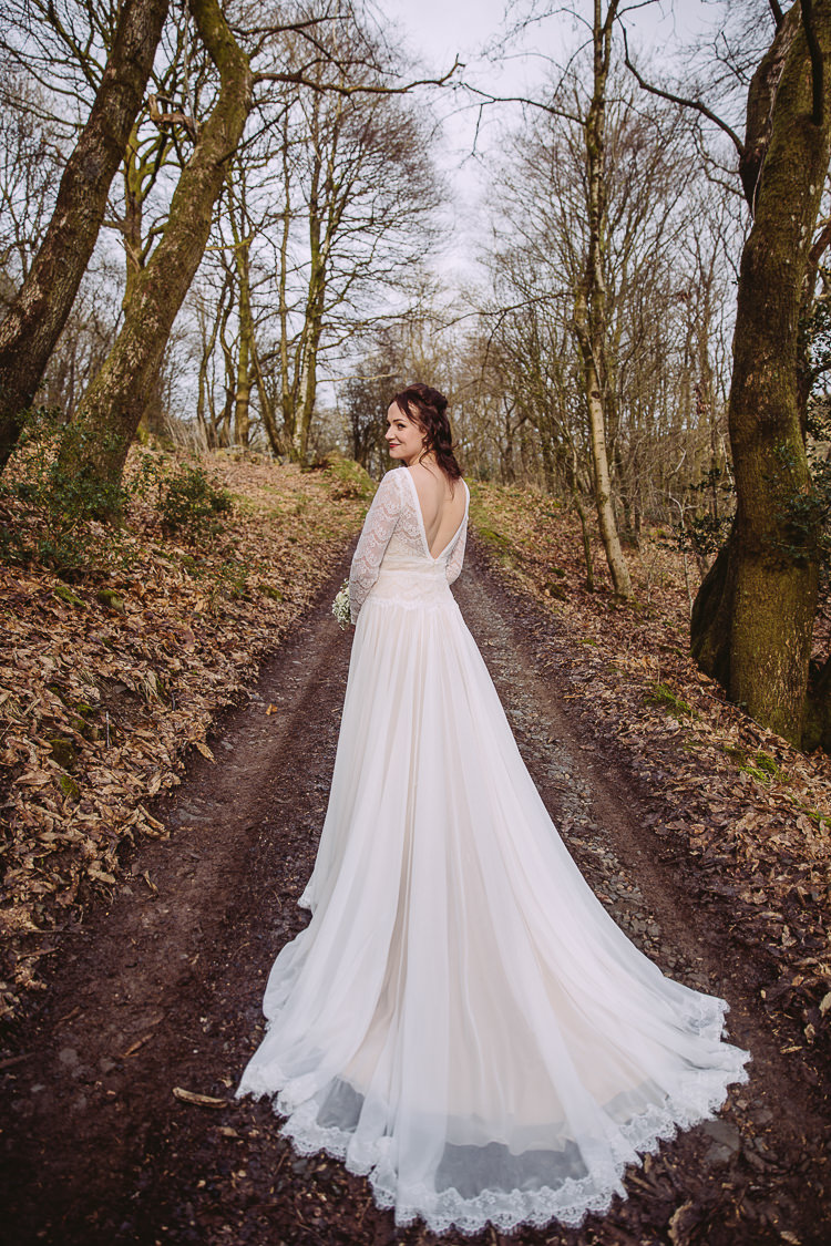 Lace Train Bride Bridal Gown Dress Maggie Sottero Sleeves Simple Cosy Country Winter Wedding http://hayleybaxterphotography.com/