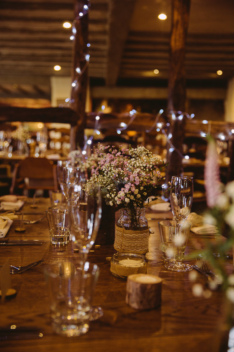Flowers Jars Hessian Simple Cosy Country Winter Wedding http://hayleybaxterphotography.com/