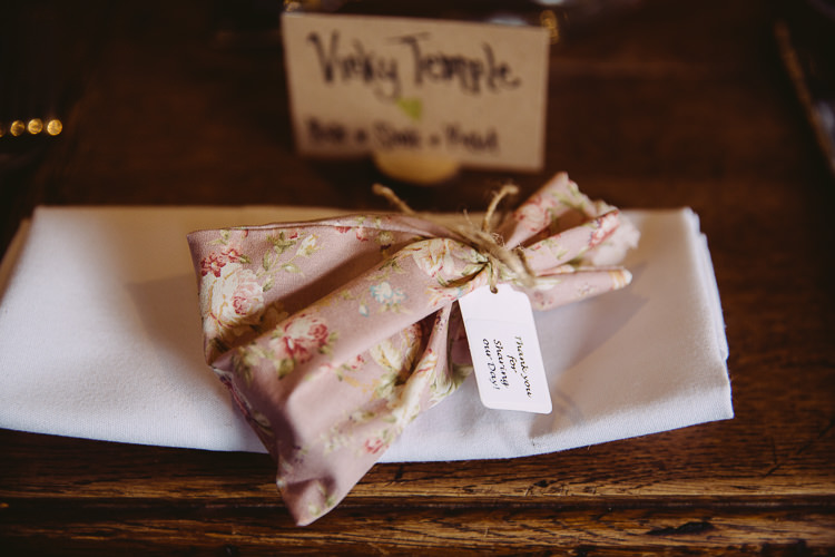Vintage Floral Fabric Favours Simple Cosy Country Winter Wedding http://hayleybaxterphotography.com/