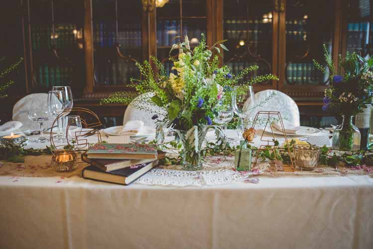 Top Table Copper Letters Wire Books Foliage Flower Jugs Floral Eclectic Floral Fun Wedding http://www.photographybypaloma.co.uk/