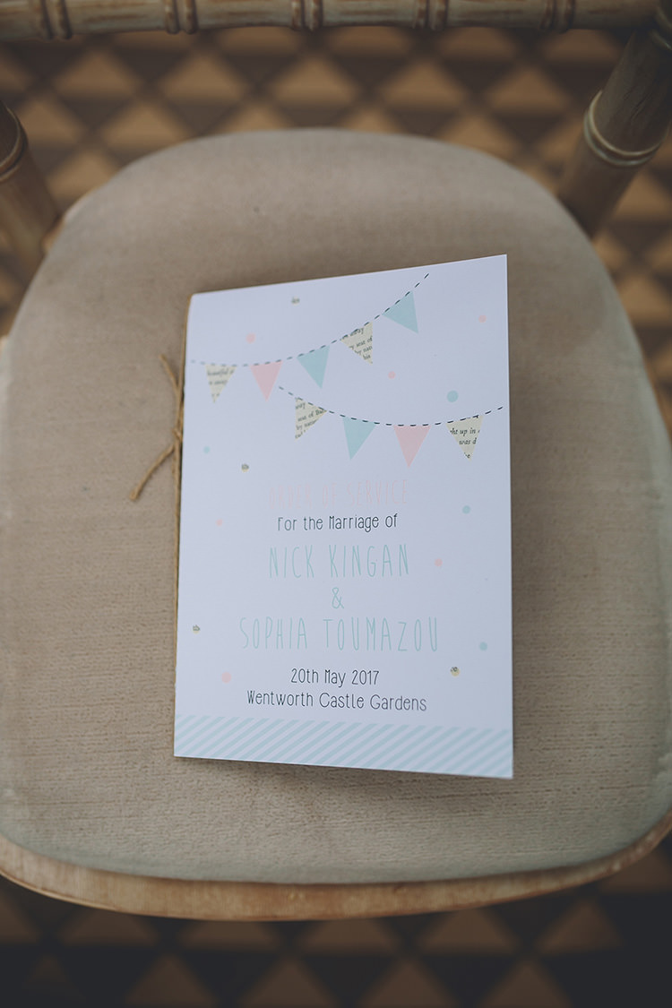 Bunting Twine Stationery Order Service Ceremony Darling Pale Pastels Conservatory Wedding http://storyandcolour.co.uk/