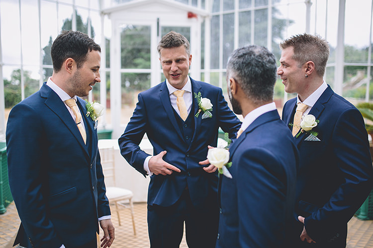 Navy Blue Suits Yellow Ties Groom Groomsmen Darling Pale Pastels Conservatory Wedding http://storyandcolour.co.uk/