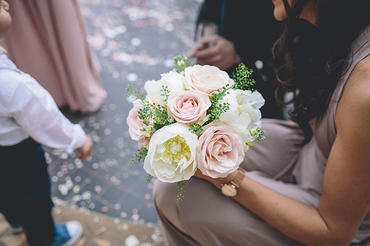Pink Cream Rose Peony Bouquet Bridesmaid Flowers Darling Pale Pastels Conservatory Wedding http://storyandcolour.co.uk/