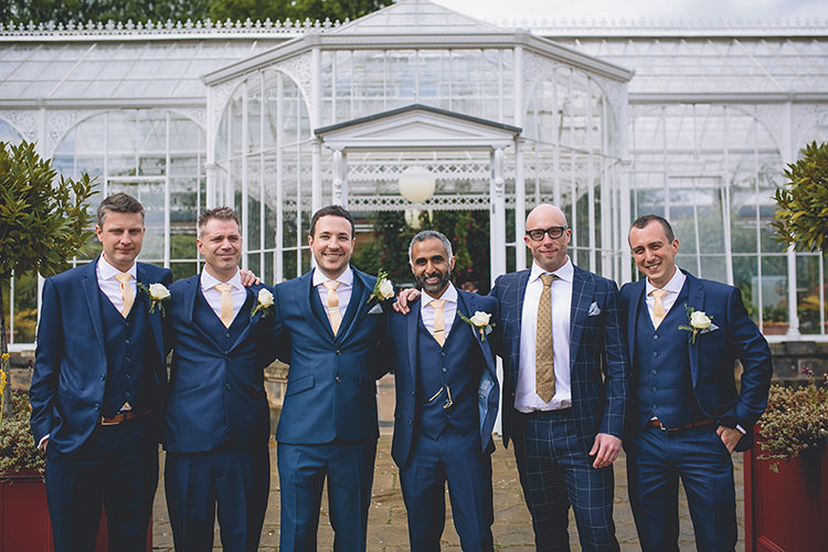 Navy Suits Groom Groomsmen Yellow Ties Darling Pale Pastels Conservatory Wedding http://storyandcolour.co.uk/