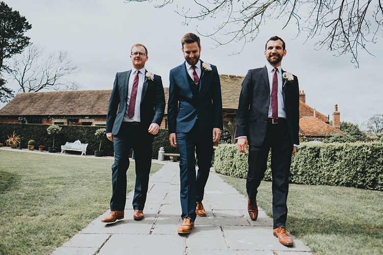 Groomsmen Navy Suits Ties Brogues Tan Burgundy Blush Minimal Elegant Barn Wedding http://www.rosshurley.com/