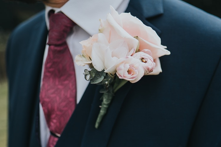 Pink Rose Buttonhole Groom Burgundy Blush Minimal Elegant Barn Wedding http://www.rosshurley.com/