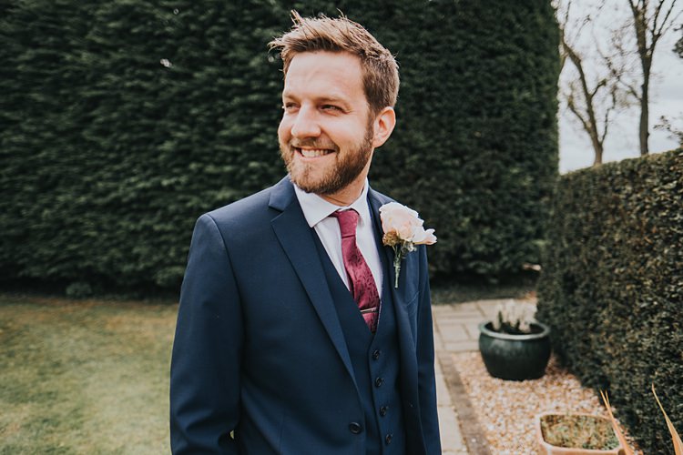 Navy Suit Tie Groom Burgundy Blush Minimal Elegant Barn Wedding http://www.rosshurley.com/