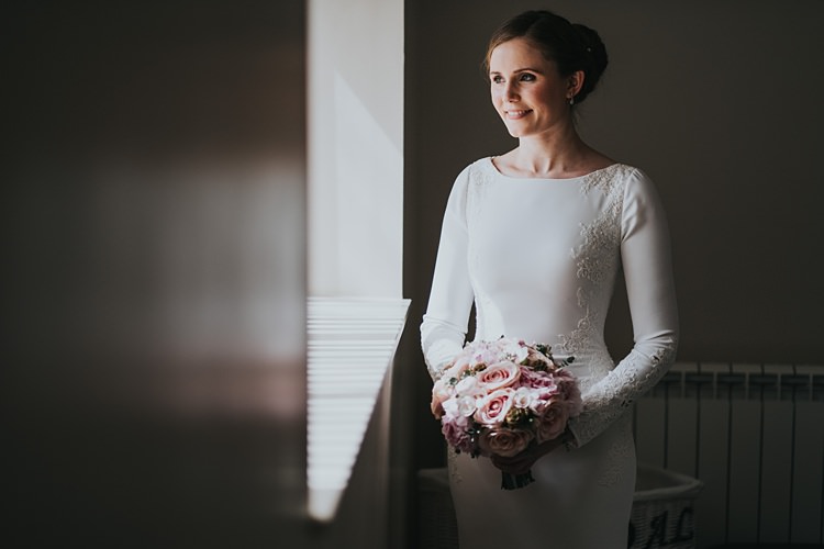 Orquidea Pronovias Lace Long Sleeve Dress Bride Bridal Burgundy Blush Minimal Elegant Barn Wedding http://www.rosshurley.com/
