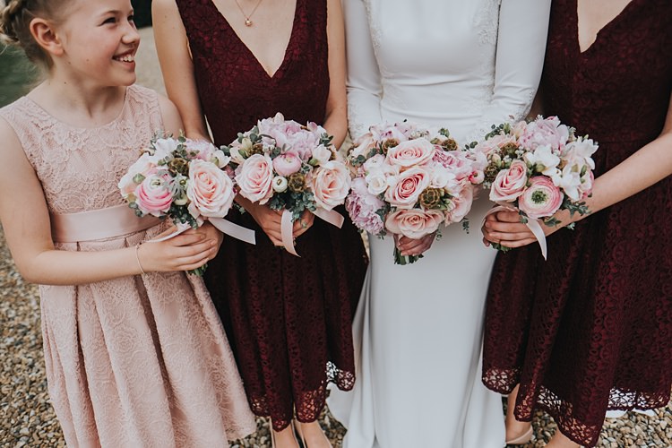 Pink Bouquets Roses Peony Bridesmaids Burgundy Blush Minimal Elegant Barn Wedding http://www.rosshurley.com/