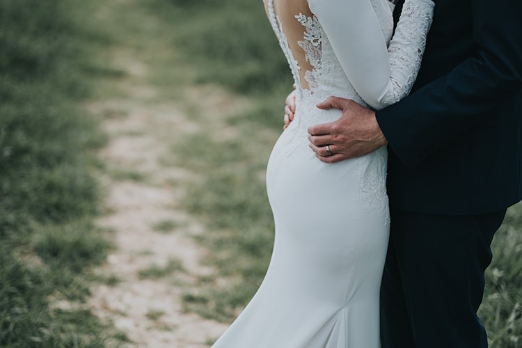 Orquidea Pronovias Lace Long Sleeve Dress Bride Bridal Illusion Back Burgundy Blush Minimal Elegant Barn Wedding http://www.rosshurley.com/