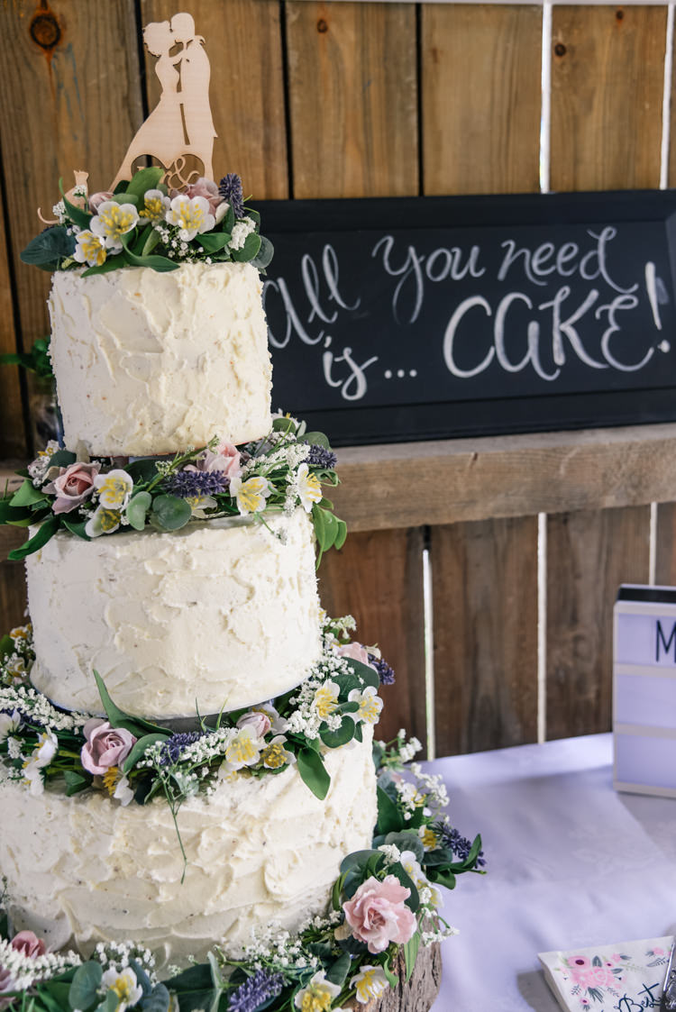 Tall Buttercream Cake Flowers Topper Log Camp Festival Style Chilled Wedding http://www.memoriesmilestones.co.uk/