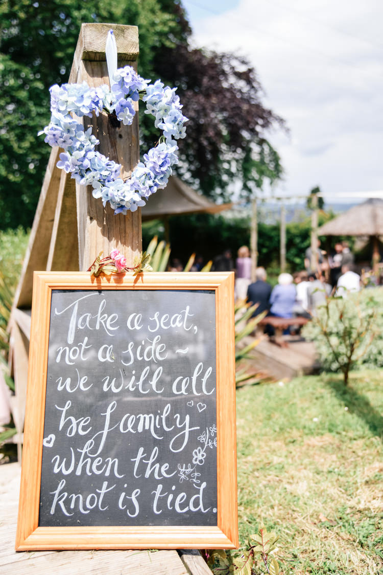 Ceremony Sign Take A Seat Not A Side Camp Festival Style Chilled Wedding http://www.memoriesmilestones.co.uk/