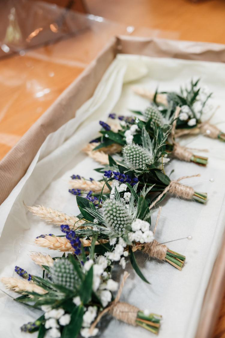 Thistle Wheat Twine Buttonholes Camp Festival Style Chilled Wedding http://www.memoriesmilestones.co.uk/