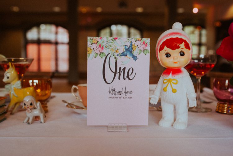 Floral Table Number Doll Decor Retro Kitsch Pastel Mint Pink Wedding Ideas http://www.beckyryanphotography.co.uk/