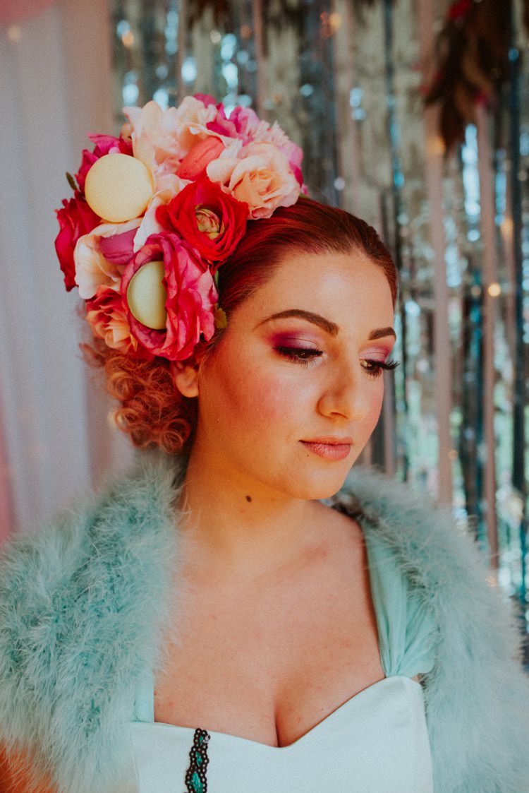 Flower Floral Head Band Headdress Crown Large Bride Bridal Retro Kitsch Pastel Mint Pink Wedding Ideas http://www.beckyryanphotography.co.uk/