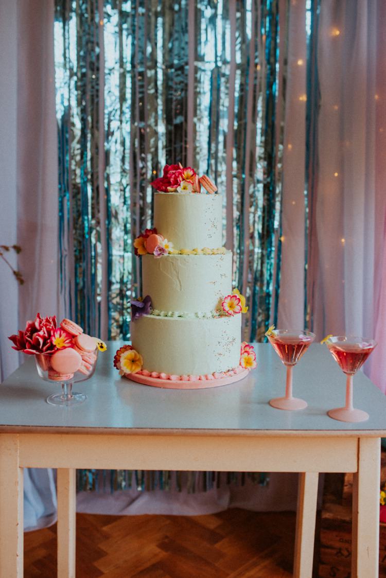 Buttercream Cake Table Cocktails Sprinkles Maracrons Flowers Retro Kitsch Pastel Mint Pink Wedding Ideas http://www.beckyryanphotography.co.uk/