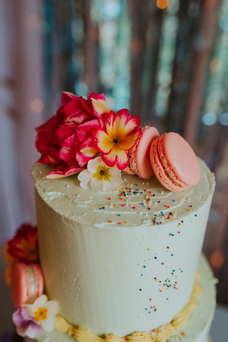 Buttercream Sprinkles Maracron Cake Retro Kitsch Pastel Mint Pink Wedding Ideas http://www.beckyryanphotography.co.uk/