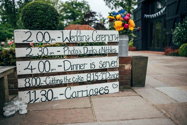 Wooden Painted Pallet Sign Order Day Colourful Hand Made Rustic Barn Flower Filled Wedding http://www.threeflowersphotography.co.uk/