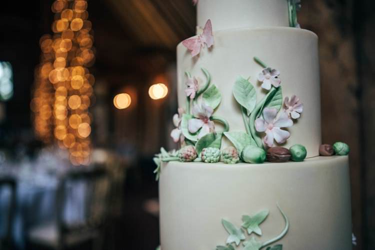 Woodland Cake Flowers Leaves Colourful Hand Made Rustic Barn Flower Filled Wedding http://www.threeflowersphotography.co.uk/