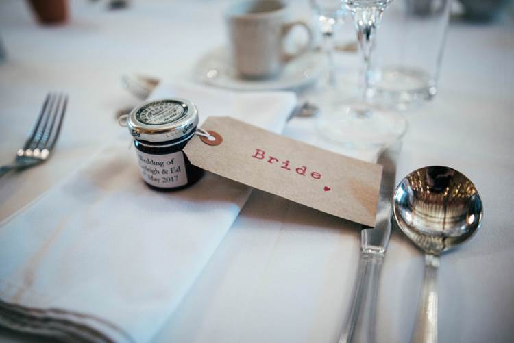 Jam Favour Luggage Tag Names Setting Colourful Hand Made Rustic Barn Flower Filled Wedding http://www.threeflowersphotography.co.uk/
