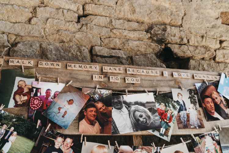 Photo Wall Peg Line Pallet Wooden Eclectic Cool Glam Barn Wedding http://luciusfoxphotography.com/ http://www.stevebridgwoodphotography.co.uk/
