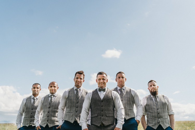 Groom Groomsmen Tweed Waistcoats Bow Ties Eclectic Cool Glam Barn Wedding http://luciusfoxphotography.com/ http://www.stevebridgwoodphotography.co.uk/