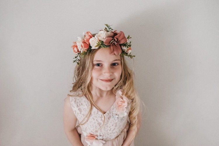 Flower Girl Crown Hair Eclectic Cool Glam Barn Wedding http://luciusfoxphotography.com/ http://www.stevebridgwoodphotography.co.uk/