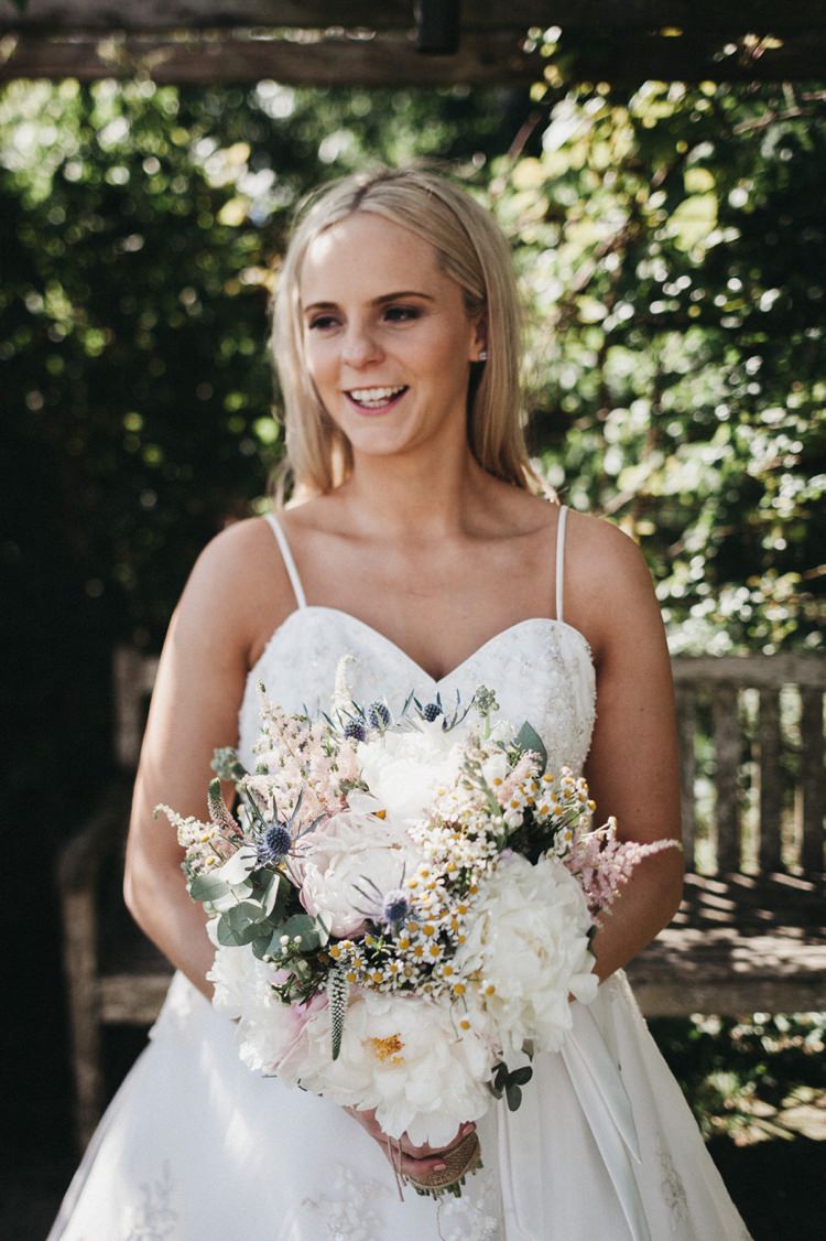 Bride Bridal Bouquet Flowers Thistle Peony Daisy Astilbe Pink White Eclectic Cool Glam Barn Wedding http://luciusfoxphotography.com/ http://www.stevebridgwoodphotography.co.uk/