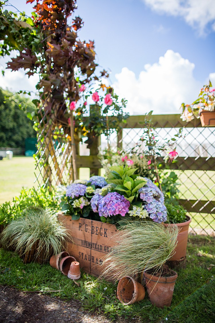 Crate Flowers Terracotta Pots Country Rustic Picnic Marquee Wedding https://www.binkynixon.com/