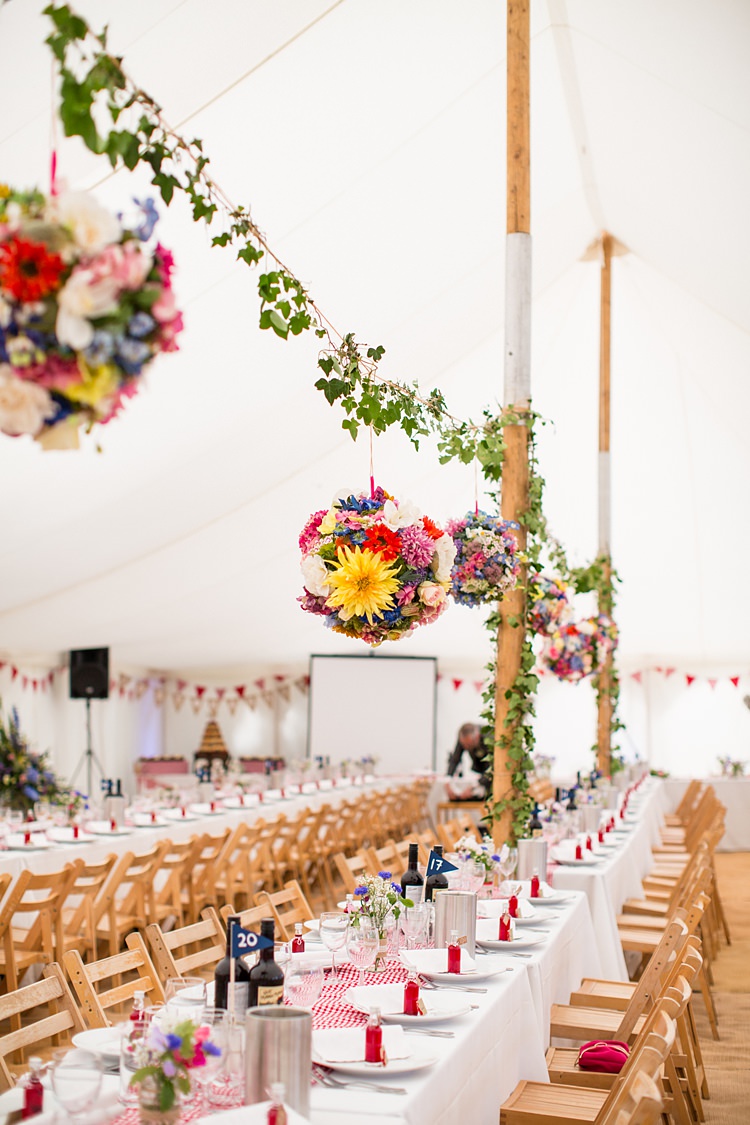 Flower Ball Kissing Colourful Pole Tent Decor Greenery Foliage Country Rustic Picnic Marquee Wedding https://www.binkynixon.com/