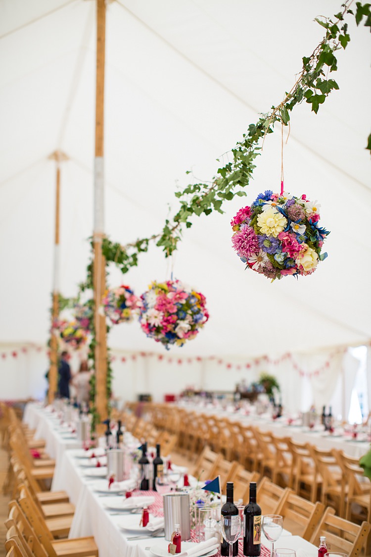 Flower Ball Kissing Colourful Pole Tent Decor Greenery Foliage Country Rustic Picnic Marquee Wedding https://www.binkynixon.com/