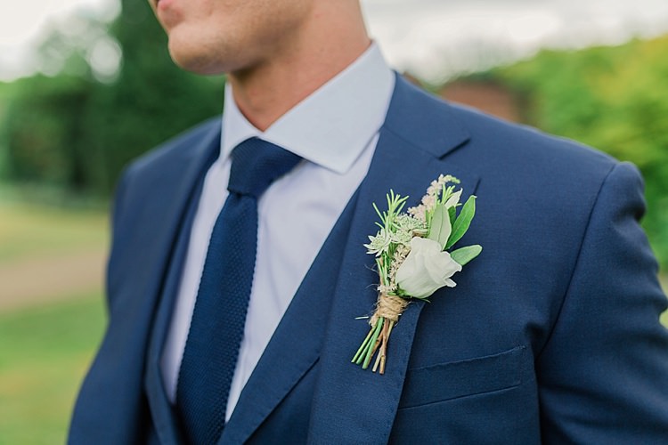 Buttonhole Groom White Rose Twine Pretty Light English Country Garden Wedding http://kerriemitchell.co.uk/