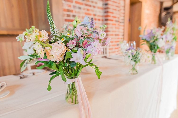 Bouquet Flowers Table Pastel Ribbon Pretty Light English Country Garden Wedding http://kerriemitchell.co.uk/