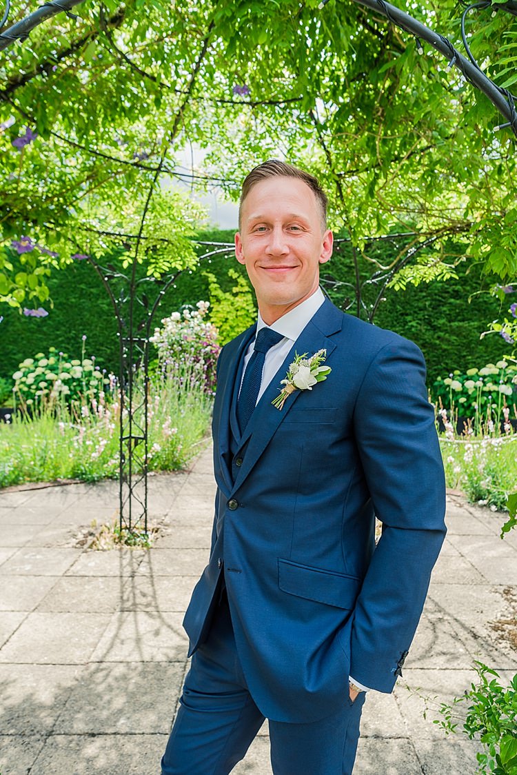 Navy Suit Groom Slim Fit Smart Pretty Light English Country Garden Wedding http://kerriemitchell.co.uk/